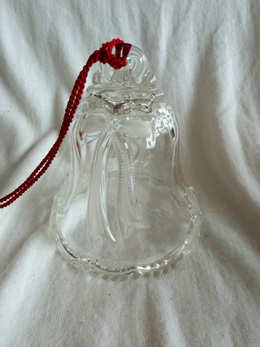 Mikasa Clear Glass Bell Ornament with Red Cord